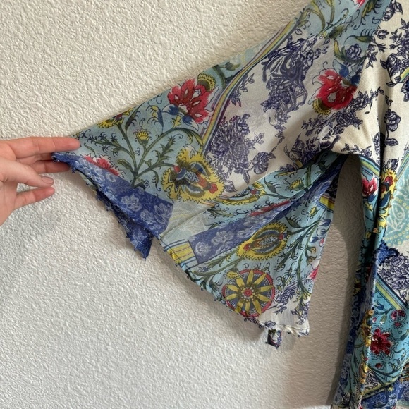 15. Bila Women's 3X Mixed Media Beaded Blouse Floral Blue Paisley Colorful Boho - Picture 8 of 10